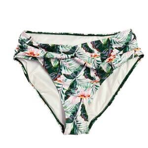 High-Waist Swim Bottoms Colorful Palm and Floral Print Womens 2XL